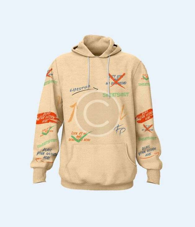 Statement beige hoodie with colorful doodles